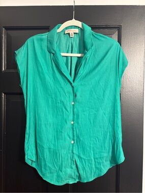 Philosophy Teal Cap Sleeve Button-Front Blouse